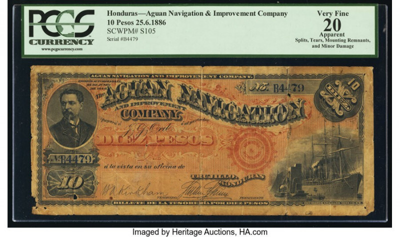 Honduras Aguan Navigation and Improvement Company 10 Pesos 25.6.1886 Pick S105 P...