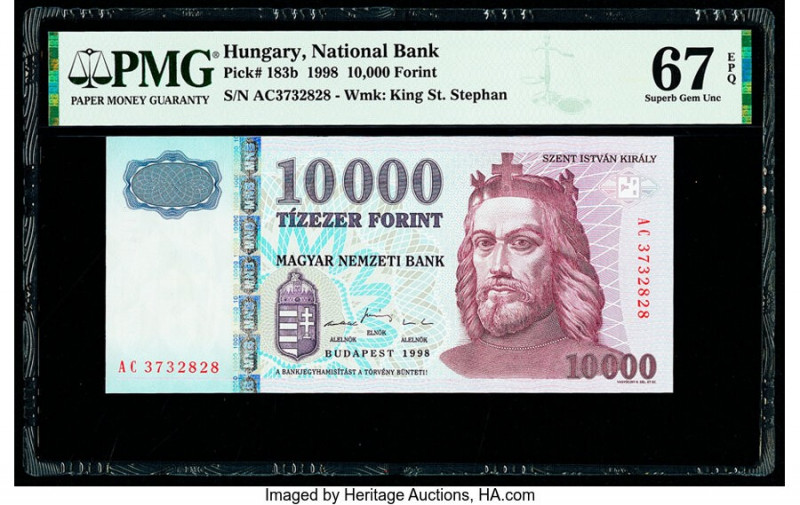 Hungary Hungarian National Bank 10,000 Forint 1998 Pick 183b PMG Superb Gem Unc ...