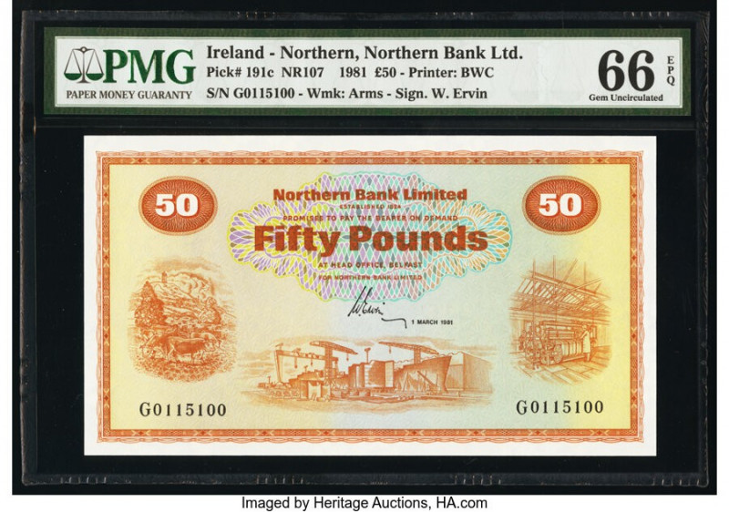 Ireland - Northern Northern Bank Limited 50 Pounds 1.3.1981 Pick 191c PMG Gem Un...