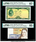 Ireland - Republic Central Bank of Ireland 1; 5 Pounds 30.9.1976; 1994-99 Pick 64d; 75b Two Examples PMG Superb Gem Unc 67 EPQ; Gem Uncirculated 65 EP...