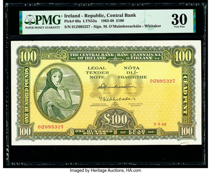 Ireland - Republic Central Bank of Ireland 100 Pounds 9.9.1968 Pick 69a PMG Very...