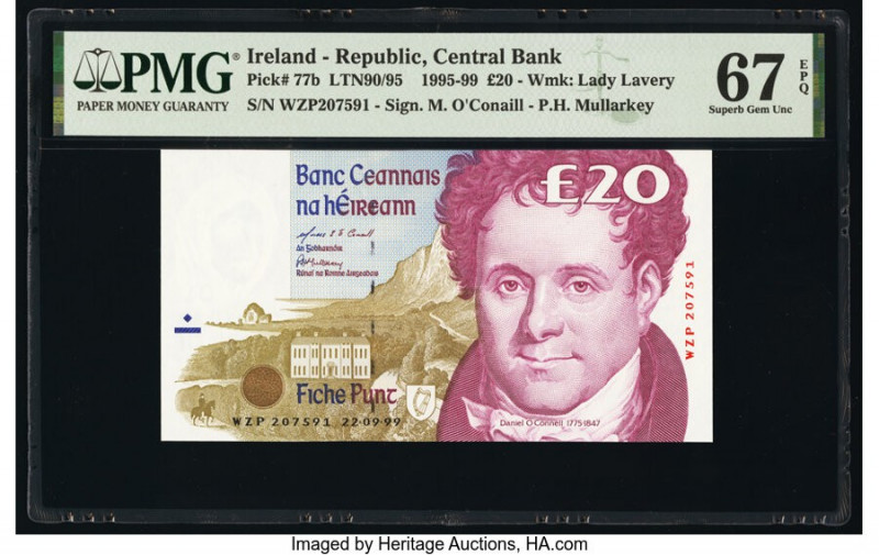 Ireland - Republic Central Bank of Ireland 20 Pounds 1995-99 Pick 77b PMG Superb...