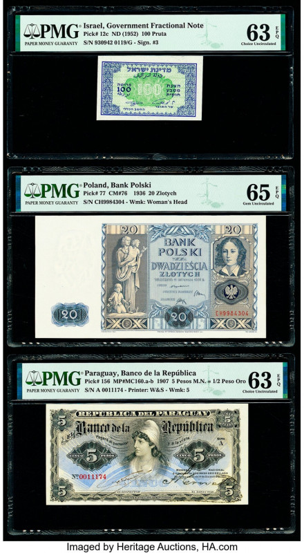 Israel, Paraguay & Poland Group Lot of 3 Examples PMG Choice Uncirculated 63 EPQ...