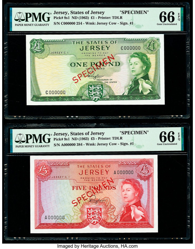 Jersey States of Jersey 1; 5 Pound ND (1963) Pick 8s1; 9s1 Two Specimen PMG Gem ...