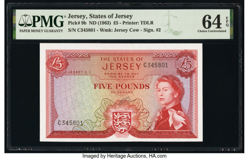 Jersey States of Jersey 5 Pounds ND (1963) Pick 9b PMG Choice Uncirculated 64 EP...
