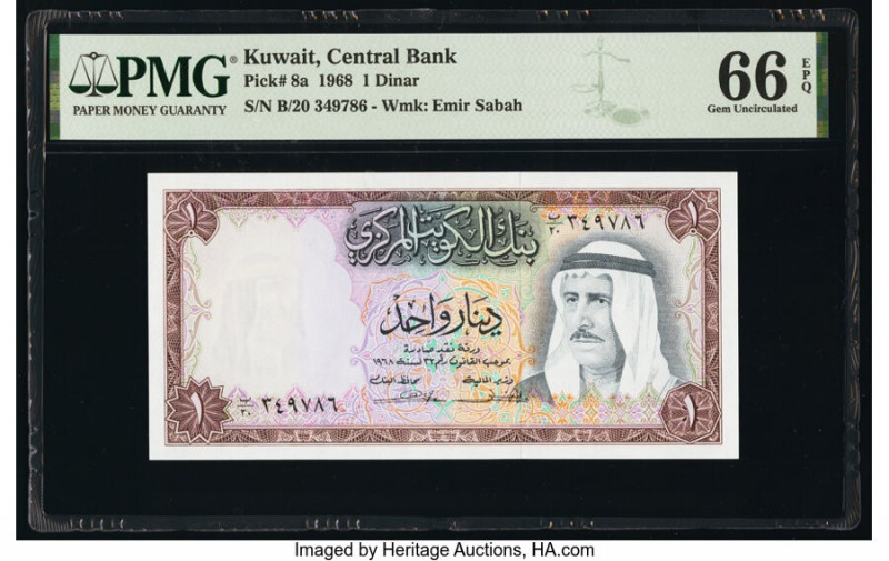 Kuwait Central Bank of Kuwait 1 Dinar 1968 Pick 8a PMG Gem Uncirculated 66 EPQ. ...
