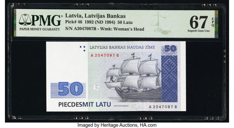 Latvia Latvijas Bankas Naudas Zime 50 Latu 1992 (ND 1994) Pick 46 PMG Superb Gem...