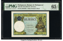 Madagascar Banque de Madagascar 10 Francs ND (1937-47) Pick 36 PMG Gem Uncirculated 65 EPQ. 

HID09801242017

© 2020 Heritage Auctions | All Rights Re...