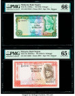 Malaysia Bank Negara 5; 10 Ringgit ND (1976); ND (1976-81) Pick 8a; 15a Two Examples PMG Gem Uncirculated 66 EPQ; Gem Uncirculated 65 EPQ. 

HID098012...