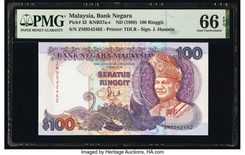 Malaysia Bank Negara 100 Ringgit ND (1989) Pick 32 KNB37a-c PMG Gem Uncirculated...