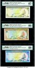 Maldives Monetary Authority 2; 10; 50 Rufiyaa 1983; 1998; 2008 Pick 9a; 19a; 21b Three Examples PMG Superb Gem Unc 67 EPQ; Gem Uncirculated 66 EPQ; Su...