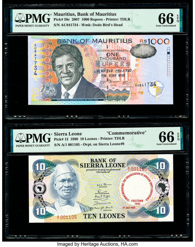 Mauritius Bank of Mauritius 1000 Rupees 2007 Pick 59c PMG Gem Uncirculated 66 EP...
