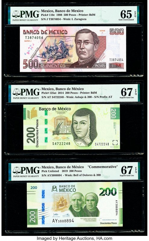 Mexico Banco de Mexico 500; 200 (2) Pesos 1998; 2014; 2019 Pick 110c; 125at; UNL...