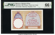 Morocco Banque d'Etat du Maroc 5 Francs 1.8.1922 Pick 23Aa PMG Gem Uncirculated 66 EPQ. 

HID09801242017

© 2020 Heritage Auctions | All Rights Reserv...