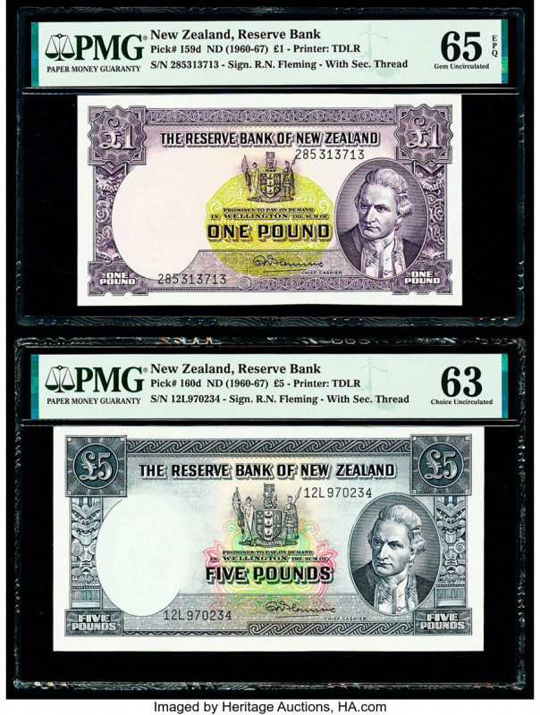 New Zealand Reserve Bank of New Zealand 1; 5 Pounds ND (1960-67) Pick 159d; 160d...