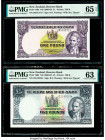 New Zealand Reserve Bank of New Zealand 1; 5 Pounds ND (1960-67) Pick 159d; 160d Two Examples PMG Gem Uncirculated 65 EPQ; Choice Uncirculated 63. Pic...