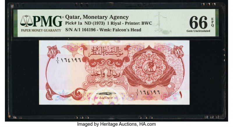 Qatar Qatar Monetary Agency 1 Riyal ND (1973) Pick 1a PMG Gem Uncirculated 66 EP...