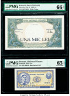 Romania Banca Nationala 1000; 5 Lei 20.3.1945; 1952 Pick 52a; 83b Two Examples PMG Gem Uncirculated 66 EPQ; Gem Uncirculated 65 EPQ. 

HID09801242017
...