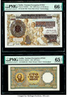 Serbia National Bank 1000 Dinara on 500 Dinara; 100 Dinara 1.5.1941; 1943 Pick 24; 33 Two Examples PMG Gem Uncirculated 66 EPQ; Gem Uncirculated 65 EP...