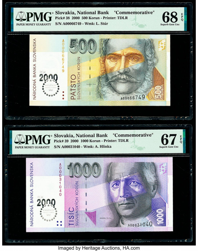 Slovakia Slovak National Bank 500; 1000 Korun 2000 Pick 38; 39 Two Commemorative...