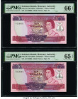 Solomon Islands Solomon Islands Monetary Authority 10 Dollars ND (1977) Pick 7a; 7b Two Examples PMG Gem Uncirculated 66 EPQ; Gem Uncirculated 65 EPQ....