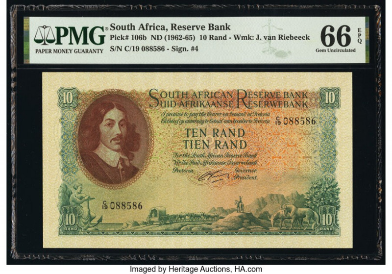 South Africa Reserve Bank 10 Rand ND (1962-65) Pick 106b PMG Gem Uncirculated 66...