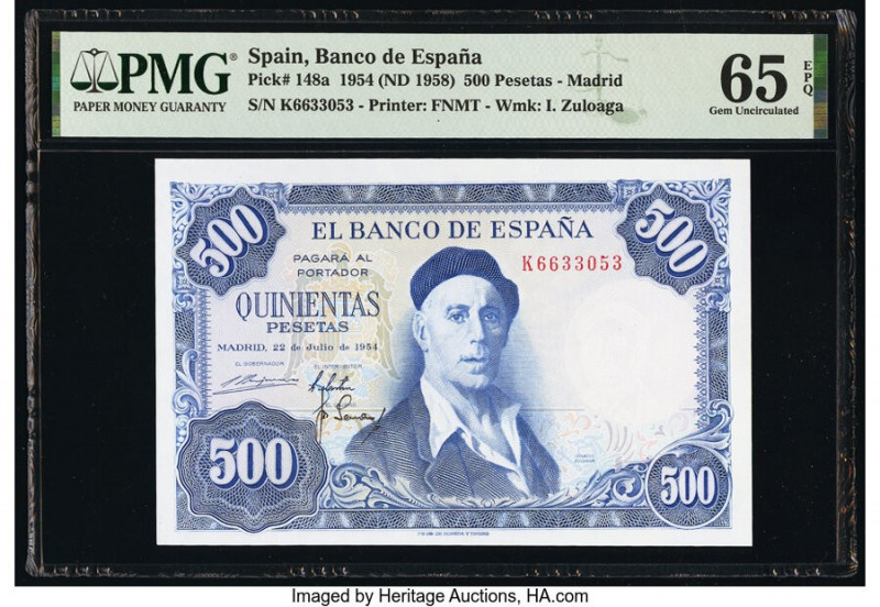 Spain Banco de Espana 500 Pesetas 22.7.1954 (ND 1958) Pick 148a PMG Gem Uncircul...