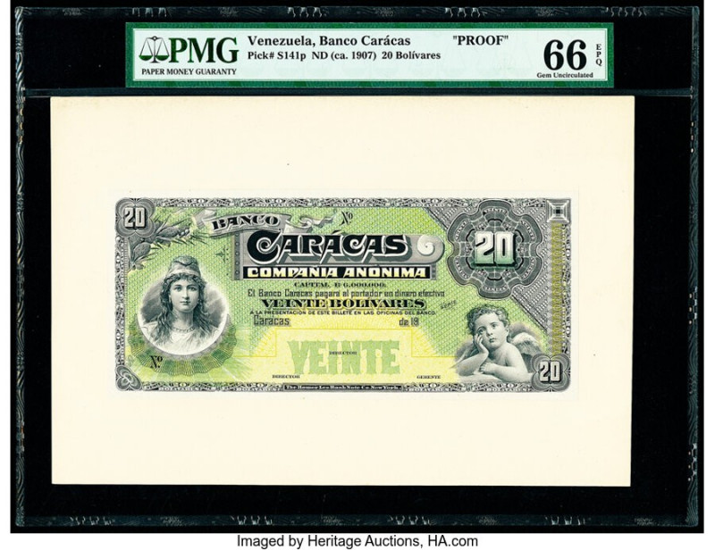 Venezuela Banco Caracas 20 Bolivares ND (ca. 1907) Pick S141p Proof PMG Gem Unci...