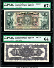 Venezuela Banco de Maracaibo 10 Bolivares ND (1925-35) Pick S226p Front and Back Proofs PMG Superb Gem Unc 67 EPQ; Choice Uncirculated 64. 

HID098012...