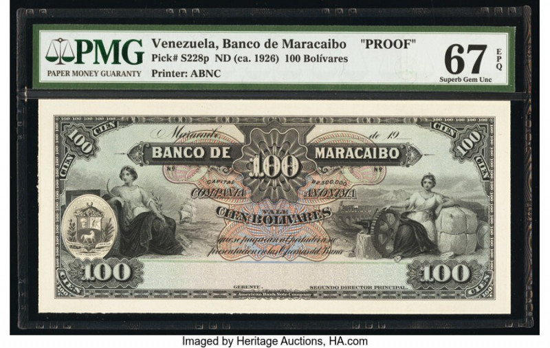 Venezuela Banco de Maracaibo 100 Bolívares ND (ca. 1926) Pick S228p Proof PMG Su...
