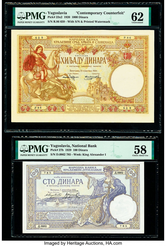 Yugoslavia National Bank 1000; 100 Dinara 30.11.1920; 1929 Pick 23x2 Contemporar...