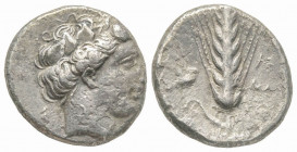 Lucania, Metapontion, Stater, 330-300 BC, AG 6.98 g.
Ref: Meta Mont. 2371 - Near VF