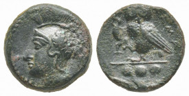 Sicily, Kamarina, Trias, 413-405 BC, AE 2.69 g.
Ref: Sear 1063 - Near VF
