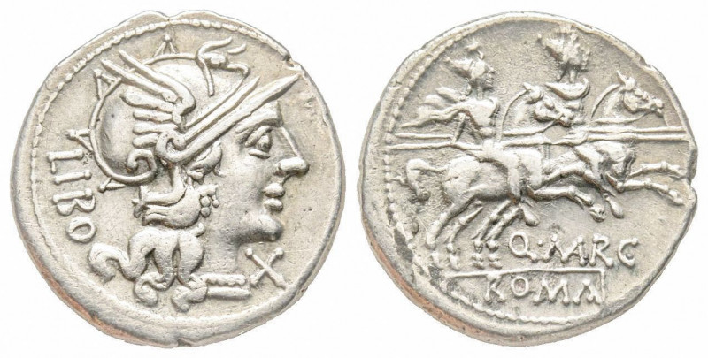 Roman Republic, Q. Marcius Libo, Rome, Denarius, 148 BC, AG 4.10 g.
Ref: Crawfor...