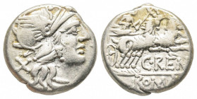 Roman Republic, C. Renius , Rome, 138 BC, Denarius, AG 3.84 g. Ref: Crawford 231/1 - Near VF