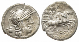 Roman Republic, L. Postumius Albinus, Rome, 131 BC, Denarius, AG 3.82 g. 
Ref: Crawford 252/1 - Near EF
