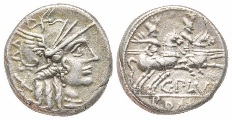 Roman Republic, C. Plutius, Rome, 121 BC, Denarius, AG 3.90. Ref: Crawford 278/1...