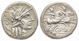 Roman Republic, C. Plutius, Rome, 121 BC, Denarius, AG 3.90. Ref: Crawford 278/1 - VF
