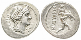 Roman Republic, M. Herennius, Roma, 108-107 BC, Denarius, AG 3.95 g.
Ref: Crawford 308/1b - Near EF