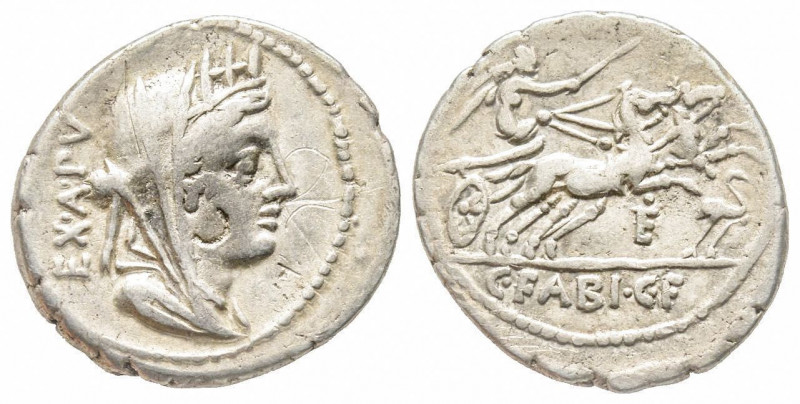 Roman Republic, C. Fabius C.f. Hadrianus, Rome, 102 BC, Denarius, AG 3.71 g. 
Re...