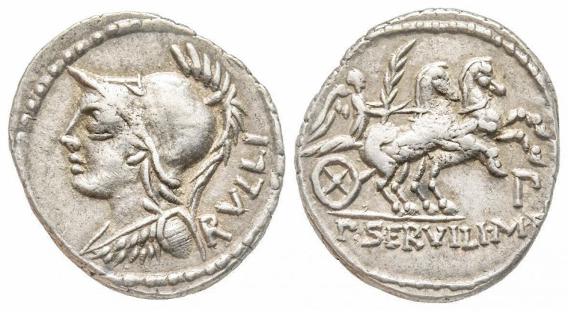 Roman Republic, P. Servilius M.f. Rullus, Rome, 100 BC, Denarius, AG 3.90 g.
Ref...