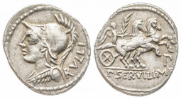 Roman Republic, P. Servilius M.f. Rullus, Rome, 100 BC, Denarius, AG 3.90 g.
Ref: Crawford 328/1 - Near EF