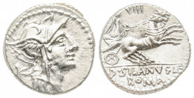 Roman Republic, D. Iunius Silanus L.f., Rome, 91 BC, Denarius, AG 4.00 g. 
Ref: Crawford 337/3, Sydenham 646 - Good VF