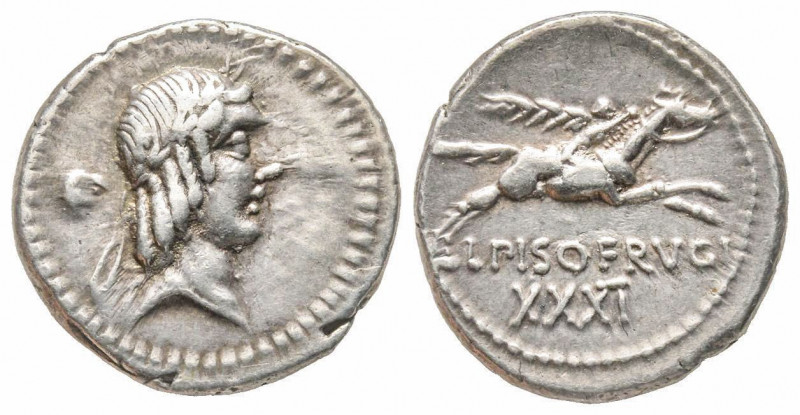 Roman Republic, L. Calpurnius Piso Frugi, Rome, 90 BC, Denarius, AG 3.99 g. Exer...