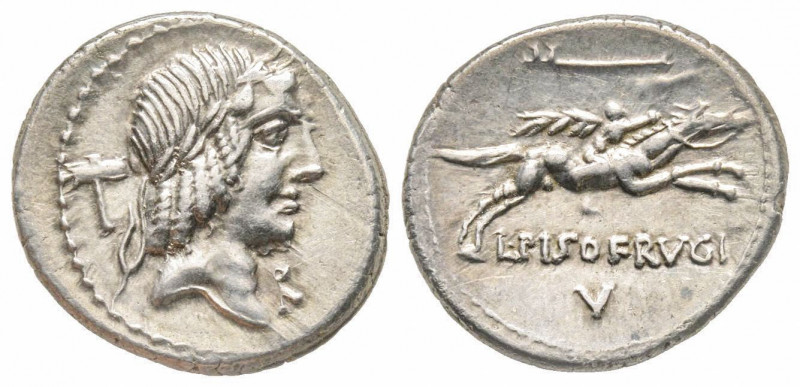 Roman Republic, C. Calpurnius L.f. Frugi, Rome, 90 BC, Denarius, AG 3.51 g. Exer...