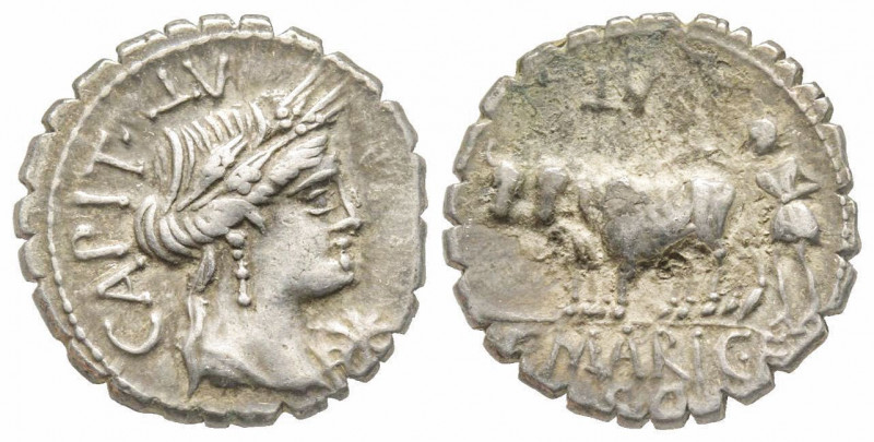 Roman Republic, C. Marius C.f. Capito, Rome, 81 BC, Denarius serratus, AG 4.00 g...