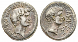 Roman Republic, Marc Antony & Octavian, Ephesus, 41 BC, Denarius, Military mint moving with Antony, AG 3.48 g. M. Barbatius Pollio, quaestor pro praet...