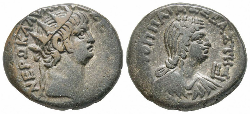 Nero & Poppea, Tetradrachm, Egypt, Alexandria, AD 63-64, AE 13.00 g.
Ref: RPC 52...