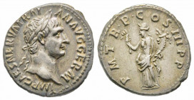 Traianus 98-117 , Denarius, Rome, AD 100, AG 3.08 g.
Ref: RIC 38 - EF