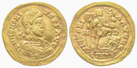 Honorius 393-423, Solidus, Mediolanum, AD 394-395, AU 4.33 g.
Ref: RIC 35c - Near VF, Rare